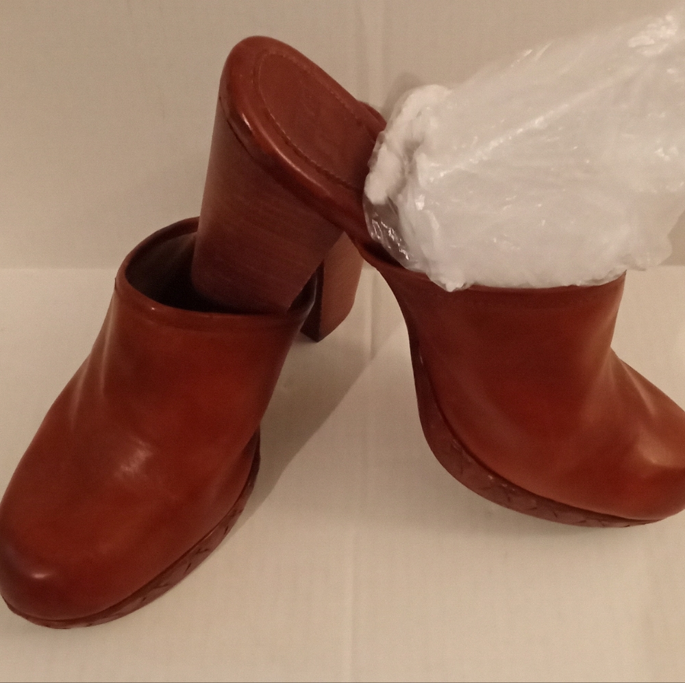 Frye Rust Brown Women's  Clogs Mules Heels SiE 8.5 4" Heels Supple Leather